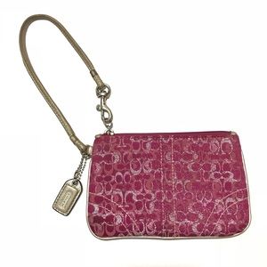 Coach Pink Silver Metallic Zip Wristlet Wallet